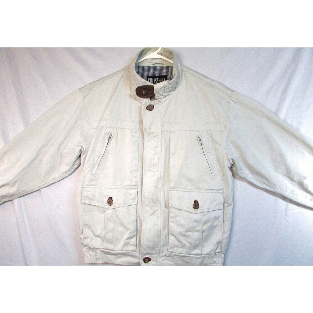 Vintage Crossfell by Grenfell Jacket Mens Medium White Cotton Bomber Full Zip